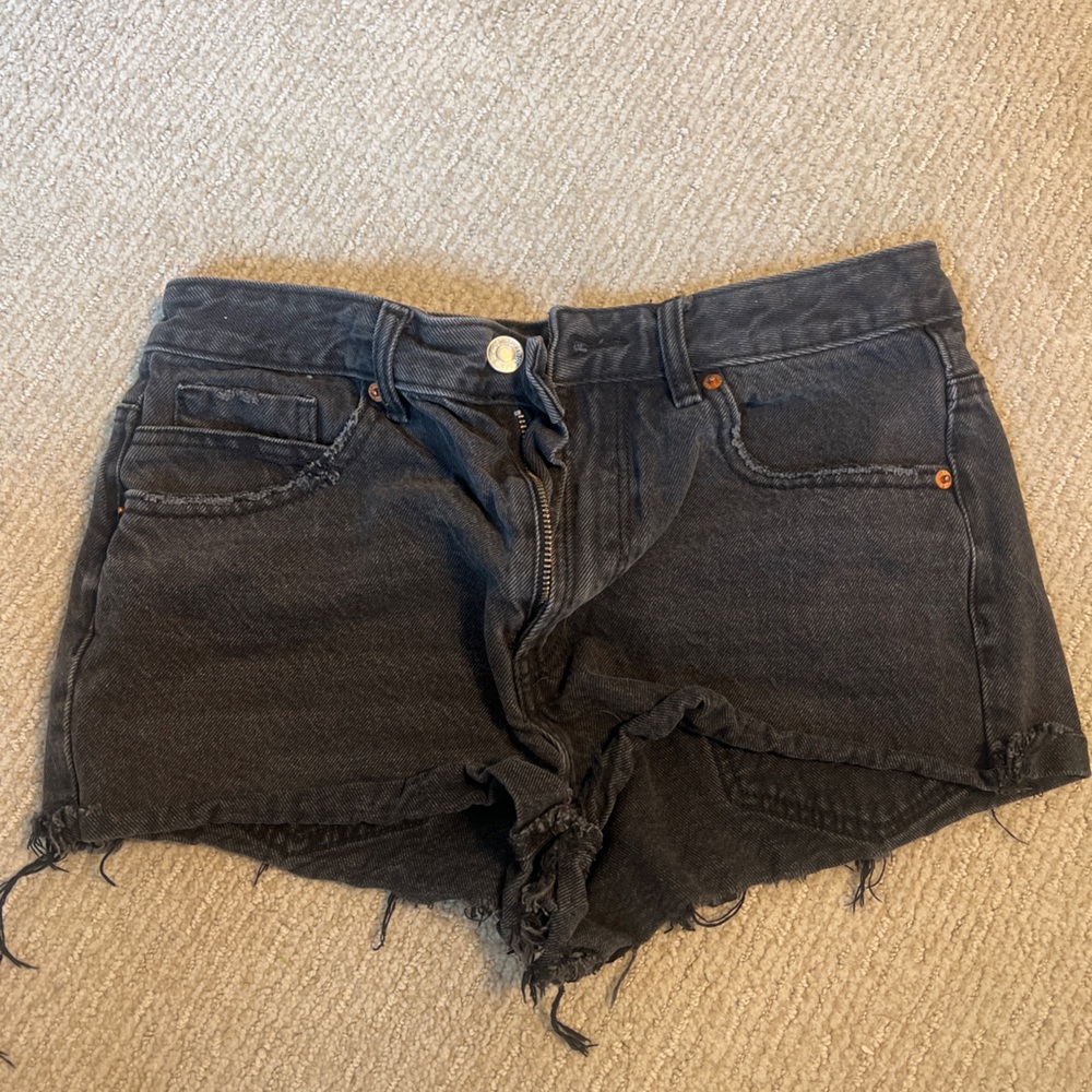 Stradivarius Black Jean Shorts with Frayed Hem